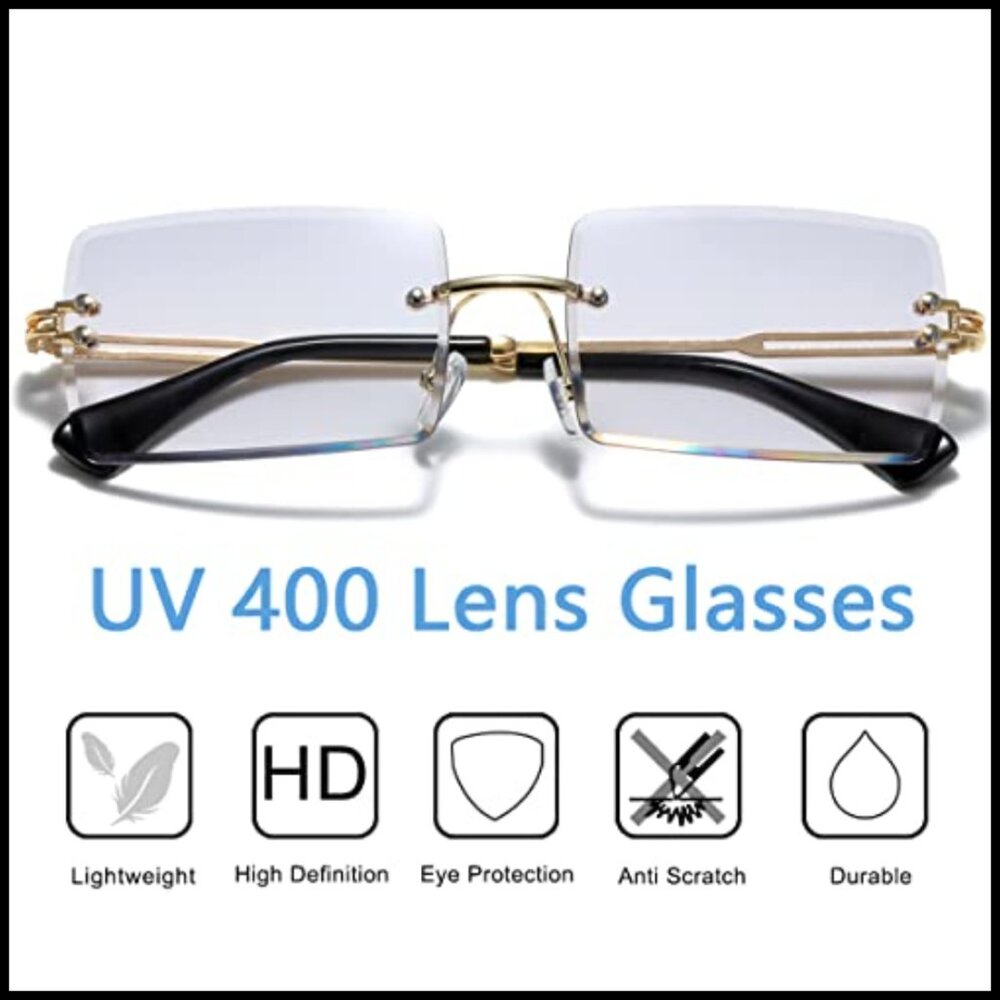 Rimless Rectangle Sunglasses Ultralight UV400 Eye… - image 3